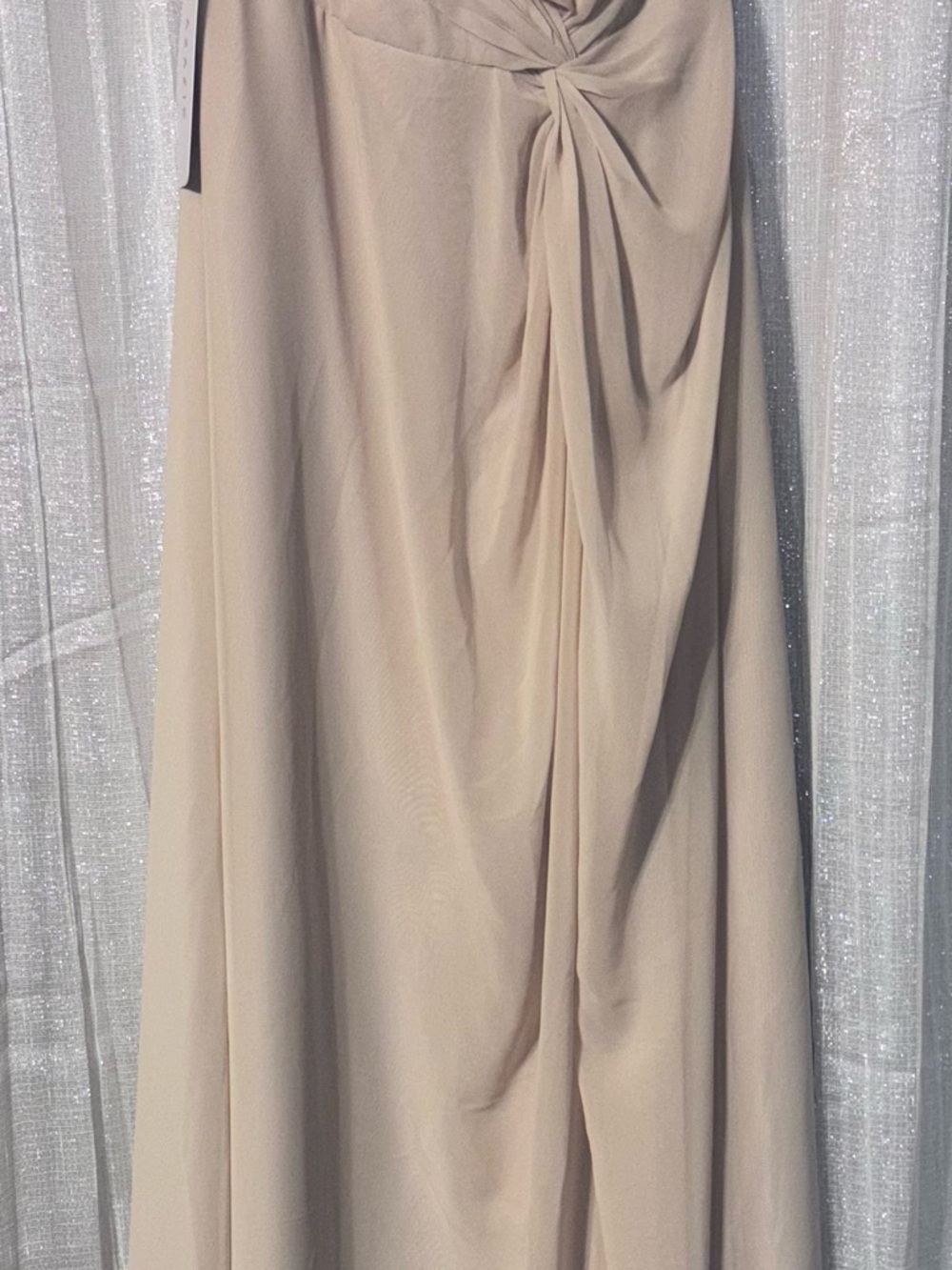 Azazie Beige Twist-Front Maxi Dress